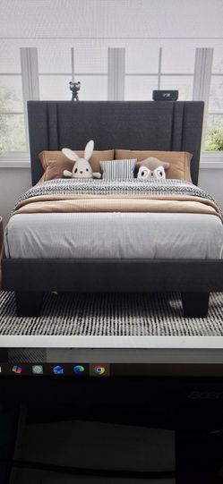 Twin bed frame with mattress and Topper confort bed (Gray)