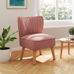 Velvet Accent Chair, Modern Armless Sofa Chair with Solid Rubber Wood Legs, Wingback Leisure Chair with Thick Cushion, Upholstered Side Chair 