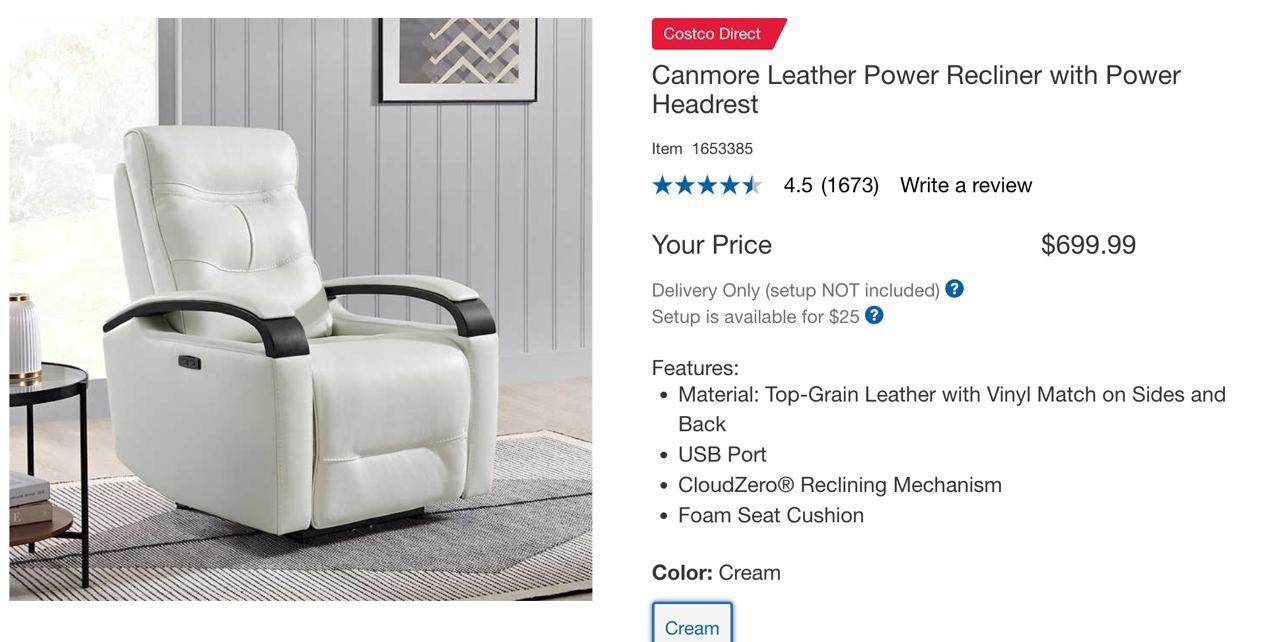 NEW in a box Canmore Leather Power Recliner with Power Headrest