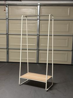 Modern White Clothes Hanger Stand with Wood Base