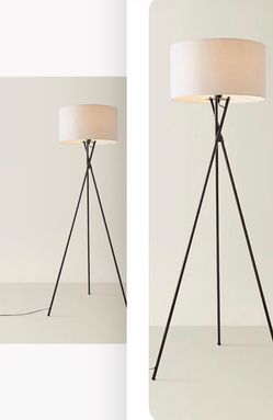 Black Tripod Floor Lamps - Set of 2 - Modern Living Room Lamp with Fabric Shade $275 Retail
