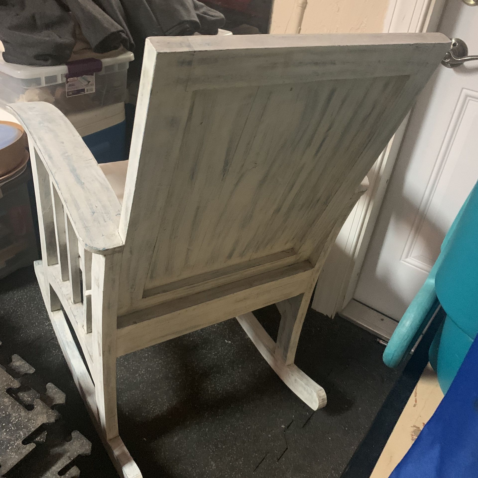 Wooden brushed pale blue rocking chair