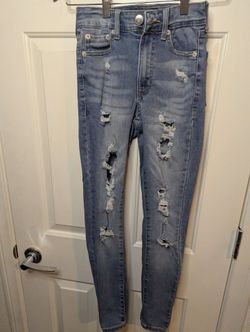 Aeropostale Aero Super High Rise Curvy Jegging Distressed Denim Blue Jeans Sz 0