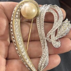 Two Pin Brooches With rhinestones And Pearl