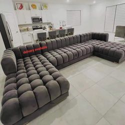 Brand New,  Black Velvet Double Chaise Sectional,seccional, Couch/ Delivery Available,  Financing Options 