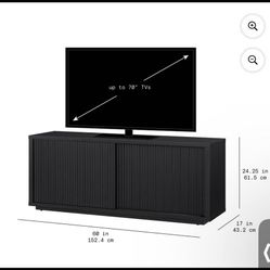 Beautiful Fluted TV Stand for TV’s up to 70” by Drew Barrymore, Rich Black Finish