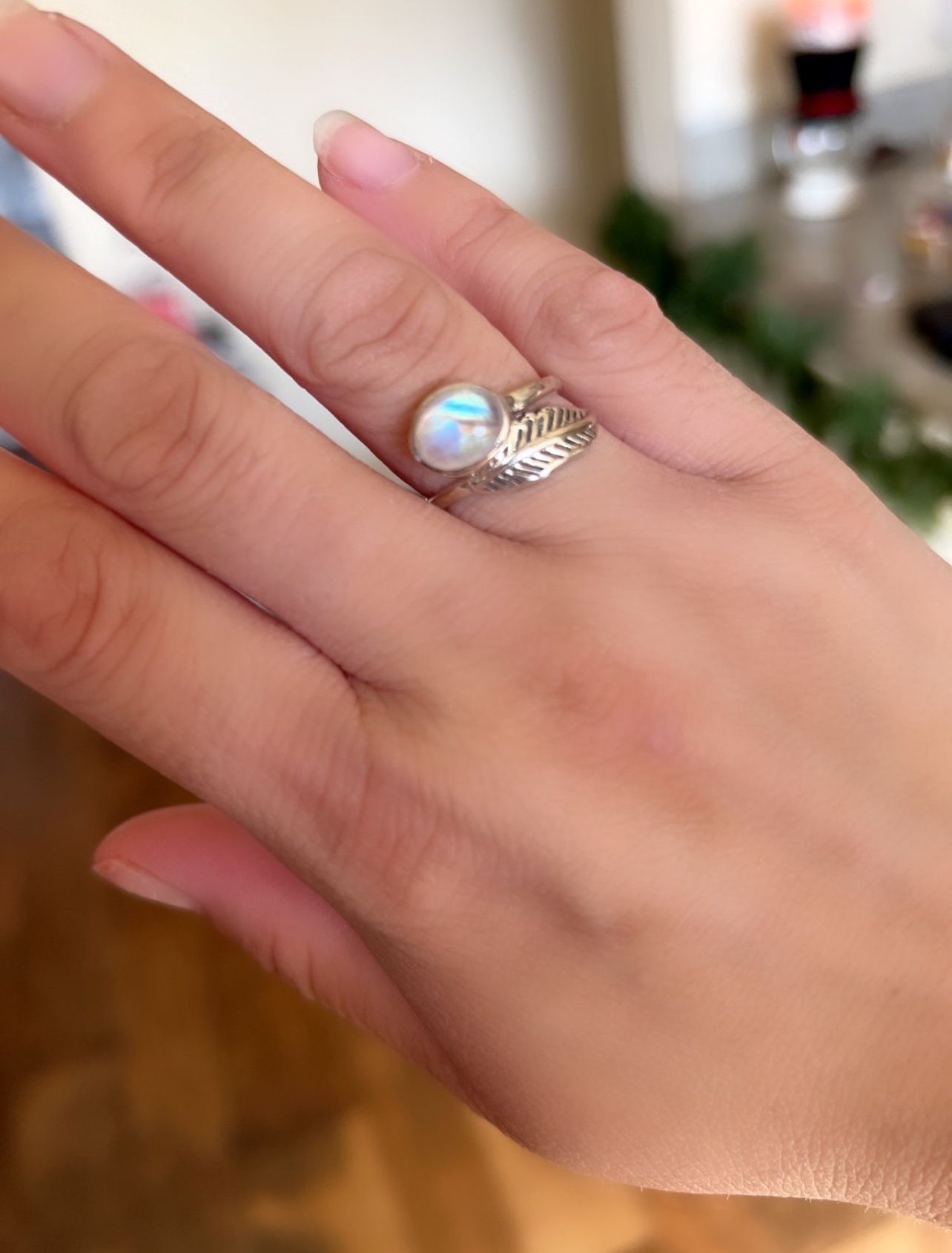 Moonstone Leaf Ring Size 7