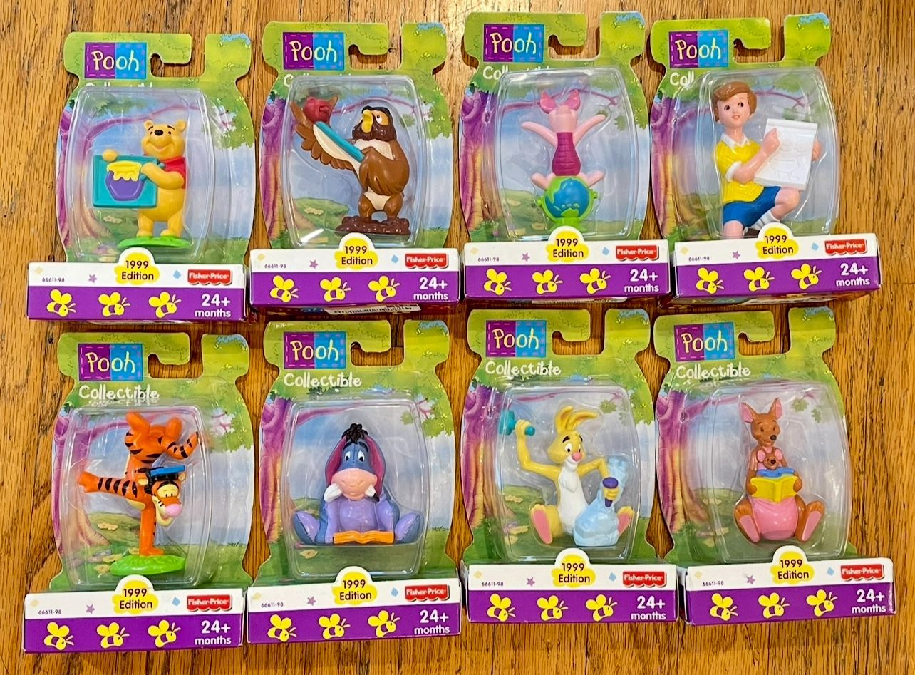 1999 Vintage Disney Winnie the Pooh Collectible Figures SET of 8 Fisher Price