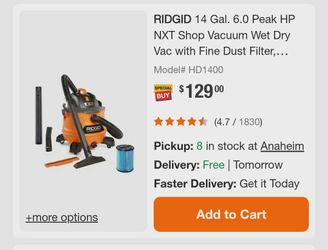 ⚠️ MISSING ATTACHMENTS RIDGID 14 Gal. 6.0 Peak HP NXT Shop Vacuum Wet Dry Vac HD1400