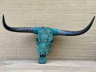 Decorated turquoise Bull skull