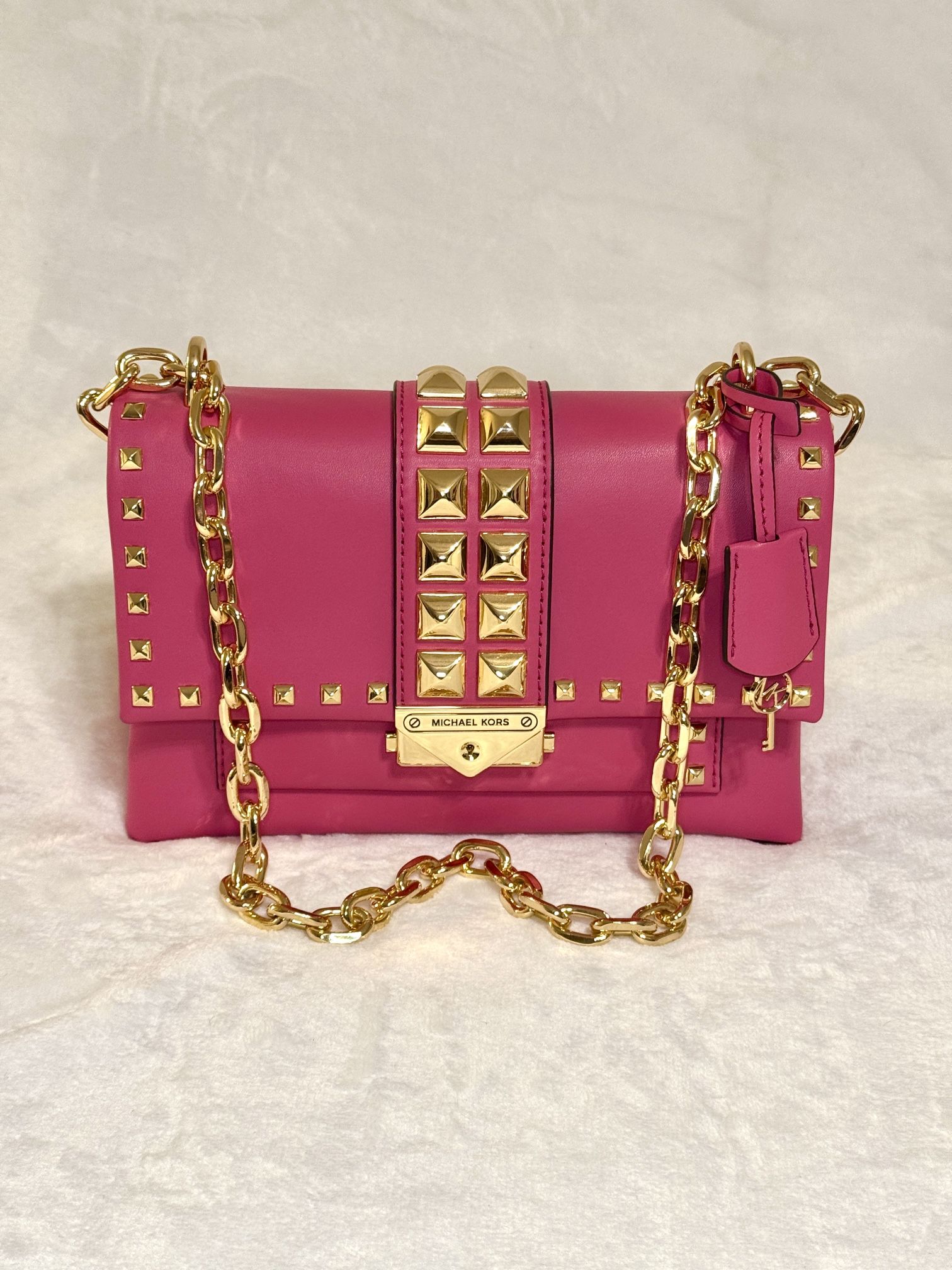 Michael Kors Leather Cece Medium Flap Pocket Shoulder Bag French Pink