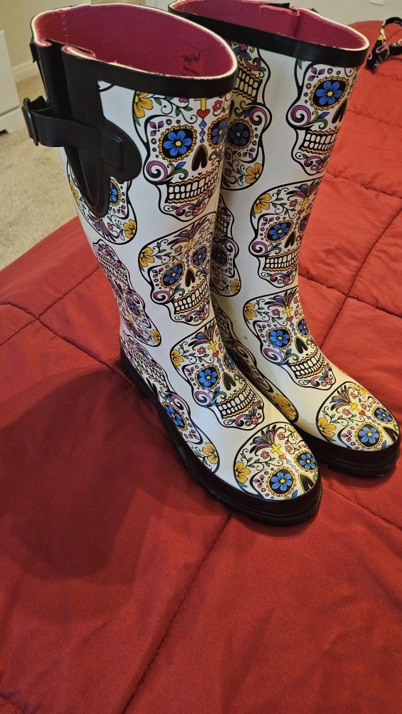 Women Suger Skull Rain Boots 