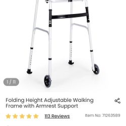 Folding Height Adjustable Walking Frame with Armrest Support