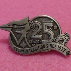 Toronto Blue Jays Vintage Silvertone "25TH SEASON" COLLECTOR'S Pin By MLB (UNUSED)😇 RARE! MINT CONDITION! GREAT FOR HATS! Please Read Description.