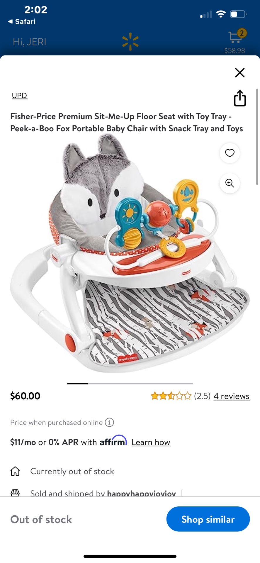 New FP Premium Sit-Me-Up Floor Seat with Toy Tray - Peek-a-Boo Fox Portable Baby Chair