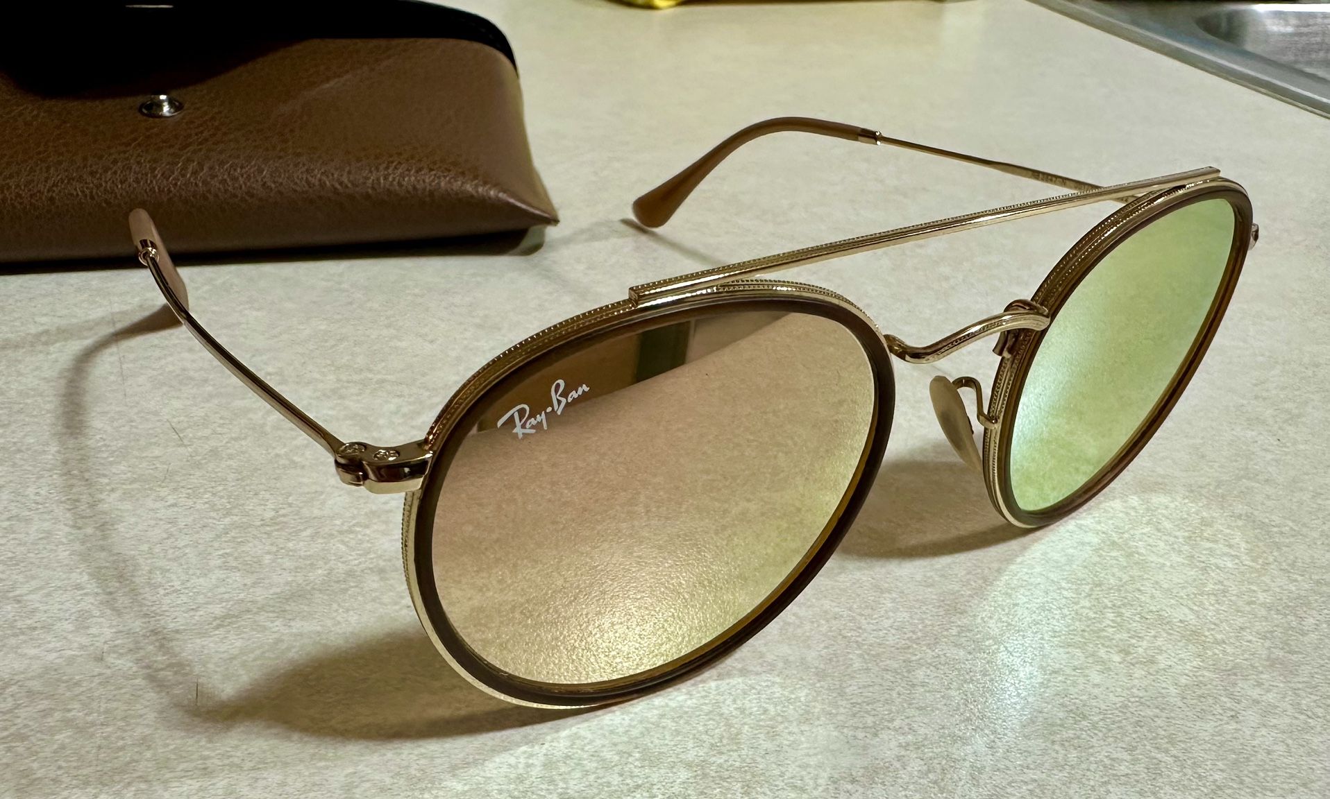 RayBan Round Double Bridge Rose Gold Lenses