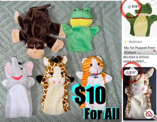 $10 For All 5 Hands Puppets in great condition elephant 🐘 Cat 🐈 monkey 🐒 giraffe 🦒 Frog 🐸