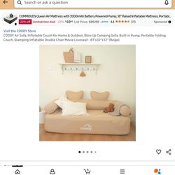 COODY Air Sofa, Inflatable Couch for Home & Outdoor, Blow Up Camping Sofa, Built-in Pump - Beige