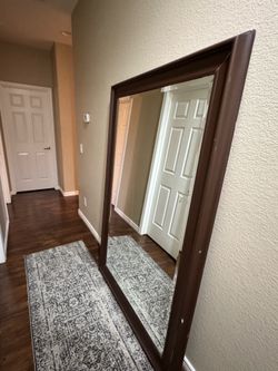 Large Leaning Floor Mirror with Dark Wood Frame