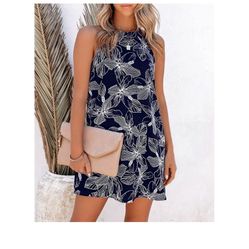 Women's Summer Dresses Floral Halter Dress Boho Sundress Casual Mini Short Dress