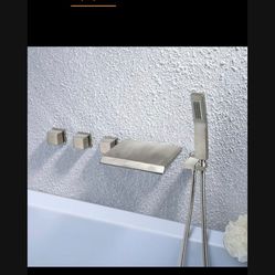 Moda Waterfall Wall Mounted Tub Filler Faucet With Hand Shower Brushed Nickel Sh44