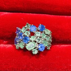 Handcrafted Real Rare Natural Tanzanite/Emerald Ring 