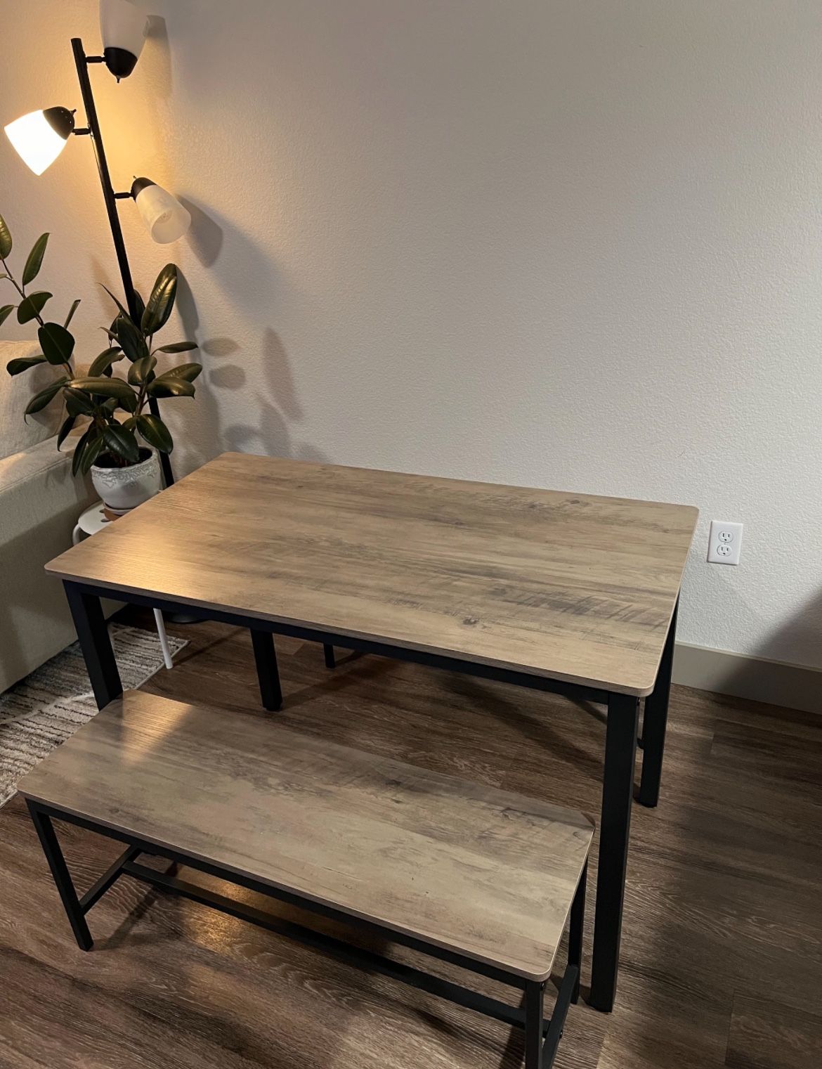 Dining Table Set for 4, Kitchen Room Table Set with 2 Benches, 3-Piece Dining Chairs Set for Breakfast Nook, Grey