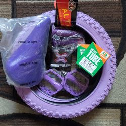 NEW Bicycle Bmx Jr Parts Bundle 16" Purple Knobby Tread