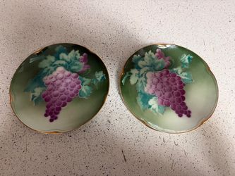 Pair of K & G Luneville Plates Grapes  Depose France Circa 1880's 8.5" Pair