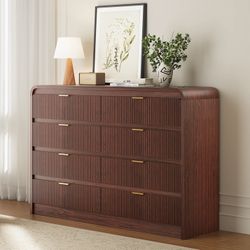 Fluted 8 Drawers Dresser for Bedroom, 55" Wide Wooden Dresser with Metal Handle, Curved Profile Design, Modern Storage Organizer for Living Room, Hall