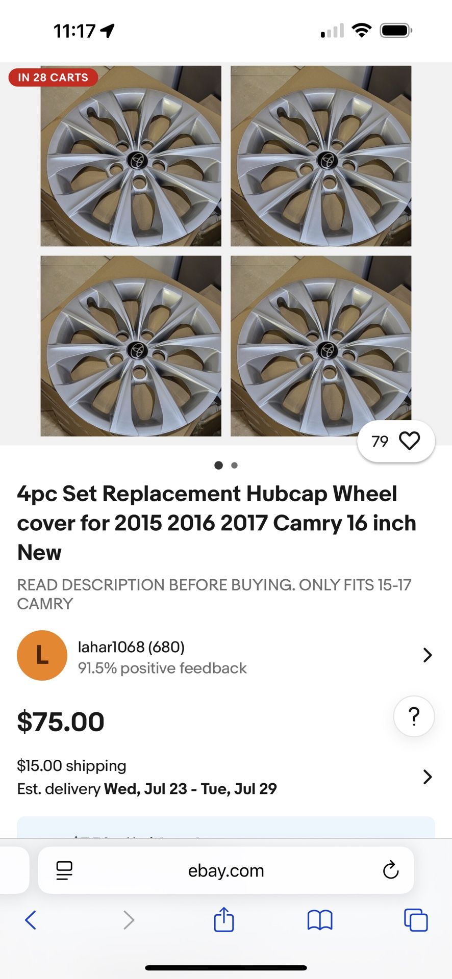 Toyota Camry Hubcaps 16 Inch Fits 2015 Through 2017