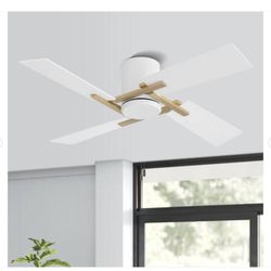 48Inch 4 Two-color Fan Blades Dc Motor Indoor Standard Ceiling Fan With Remote White and Gold - New