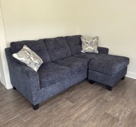 Ashley Furniture L-Shape Sectional Sofa + Ottoman + Chair — Blue — $800 OBO