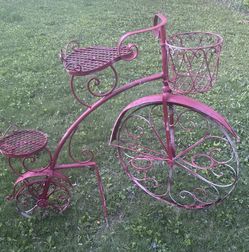 Red Approximately 3 Foot Tall Metal Bike Plant Stand