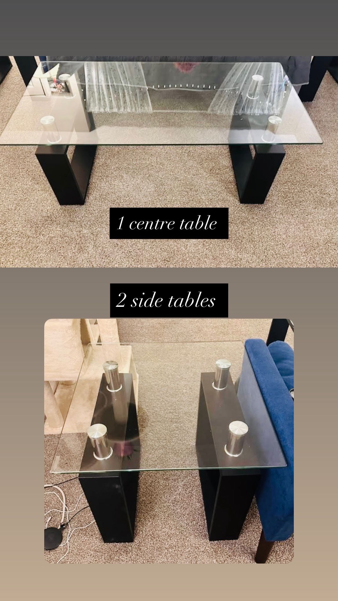 Modern Glass Coffee Table + Matching Side Tables – Excellent Condition