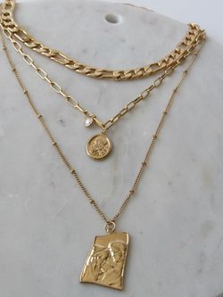 18K Gold Plated Pendant Sweater Necklace Triple Layer