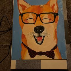 Shiba Nerd Gouache Painting