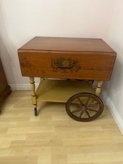 Vintage Ethan Allen Stenciled Wood Tea Cart / Bar Cart, Drop Leaf