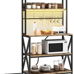 Yaheetech 5-Tier Bakers Rack with Power Outlet & LED Lights