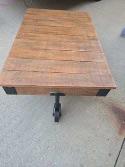 Industrial Wood Coffee Table with Caster Wheels
