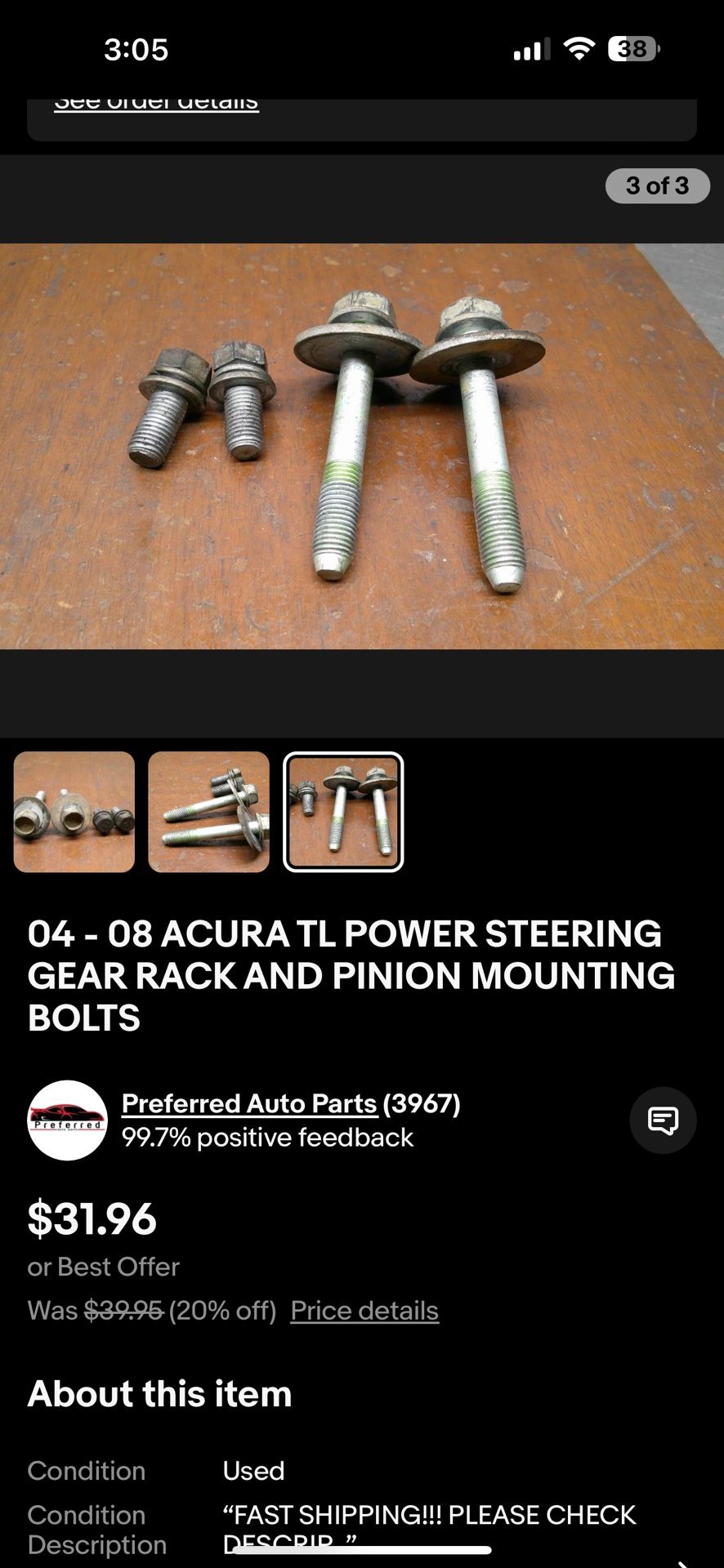 Acura Tl 04-08 Rack & Pinion Bolts