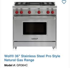 WOLF GAS RANGE 36” INCH 