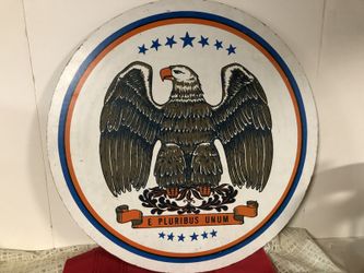 VINTAGE 23” DIAMETER ROUND PLAQUE E PLURIBUS UNUM EAGLE 🦅 FIBERBOARD