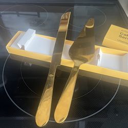 Gold Cake Knife And Server Set