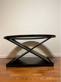 Modern Round Glass Coffee Table – Black Wood Base – 40” – Excellent Condition