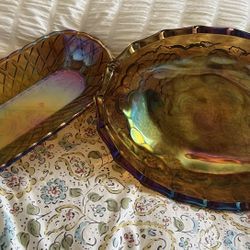 vintage carnival glass (2) gold sunset no chips cracks