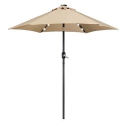 7.5FT Solar Patio Umbrella w/Push Button Tilt & Crank, Tan 18 LED Lights, UV Protection & Water-resistant Fabric, Adjustable Canopy, Patio Table Umbre