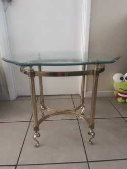Vintage gold table with glass top
