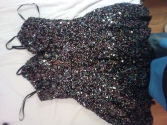 Black Sequin Spaghetti Strap Crop Top