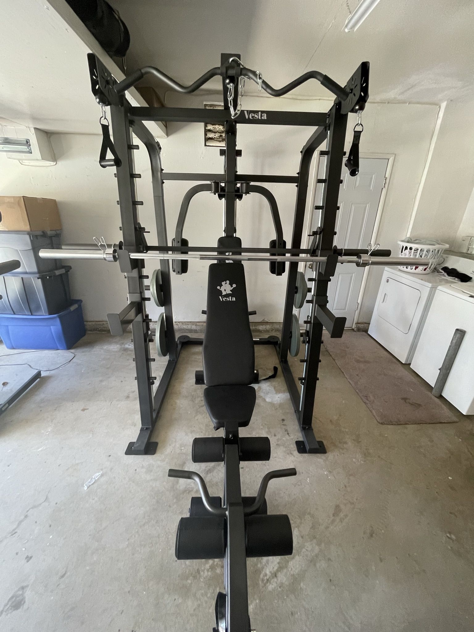 Vesta Fitness Smith Machine 2001 w/Bench Attachment 230lb Bumpers Weights 7ft Olympic Bar Fitness Gym Equipment FREE DELIVERY 🚚
